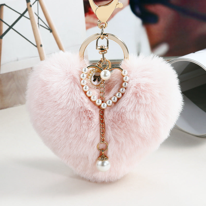 Wholesale Love Ball Pearl Pendant Plush Keychains